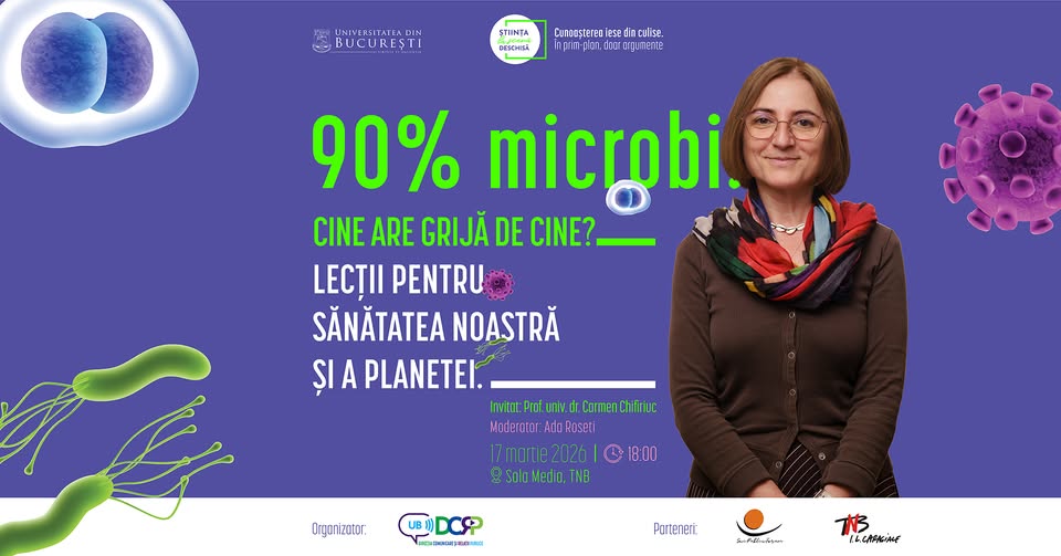 Știința la scenă deschisă cu prof. univ. dr. Chifiriuc: 90% microbi. Cine are grijă de cine?