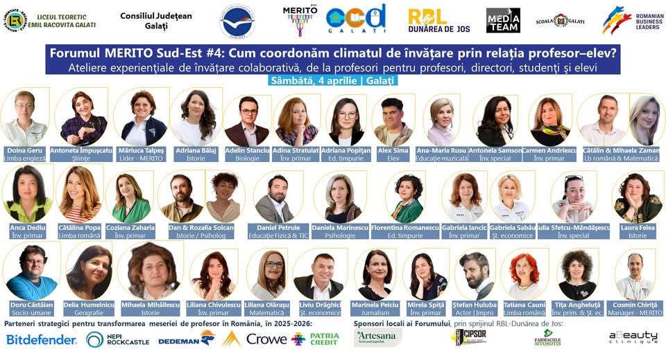Forumul MERITO Sud-Est #4: Cum coordonăm climatul de învățare prin relația profesor–elev?
