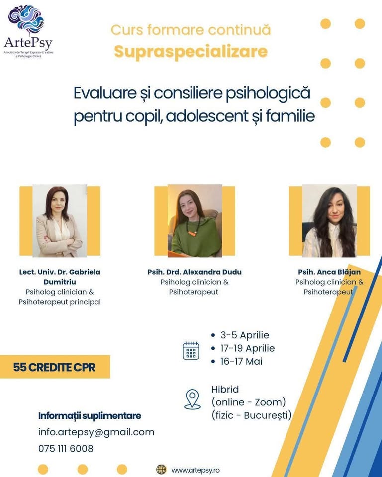 Evaluare și consiliere psihologică pentru copil, adolescent si familie