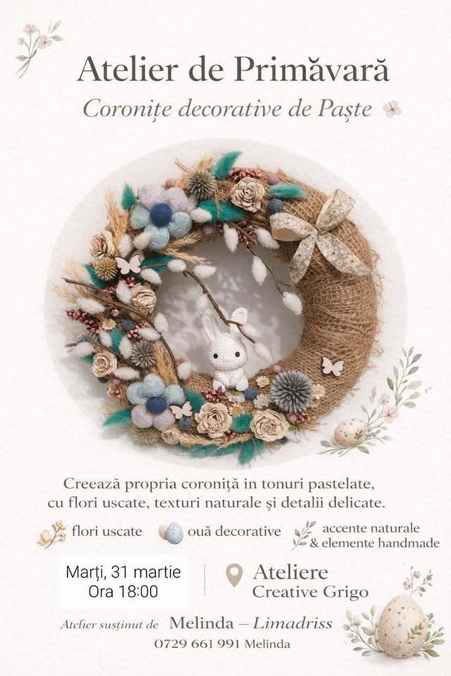 Atelier de Paște – decorăm coronițe în culori pastelate, de primăvară