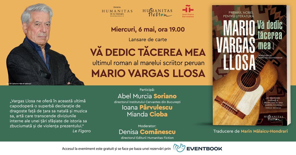Lansare: „Vă dedic tăcerea mea“, ultimul roman al marelui scriitor peruan Mario Vargas Llosa