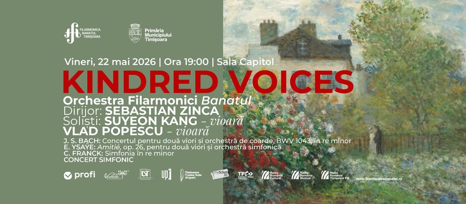 KINDRED VOICES | Dirijor: Sebastian Zinca, soliști: Suyeon Kang – vioară, Vlad Popescu – vioară