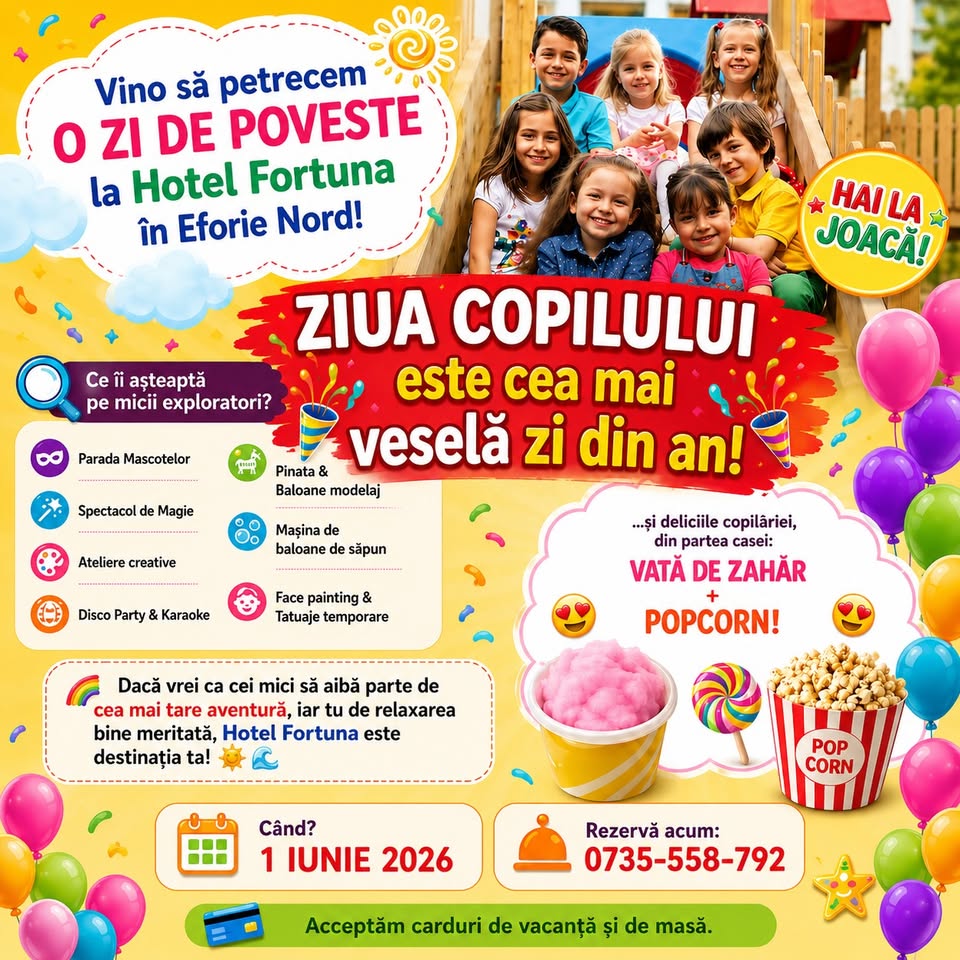 Petrecere de 1 IUNIE la Hotel Fortuna în Eforie Nord!Transformă Ziua Copilului într-o zi de poveste!