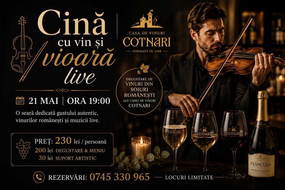 Cină cu vin și vioară live – Casa de Vinuri Cotnari