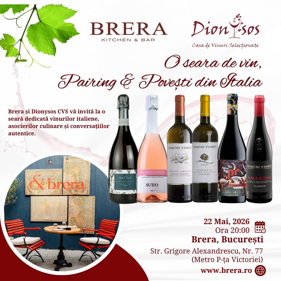 O seară de vin, pairing și povești din Italia.