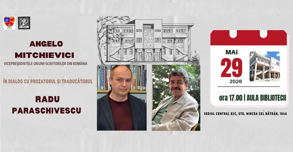 Scriitorii Radu Paraschivescu și Angelo Mitchievici în dialog la bibliotecă