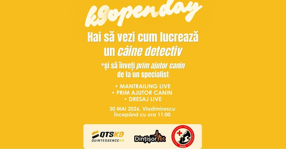 K9 Open Day | Prim ajutor pentru cățelul tău, câini detectivi și dresaj