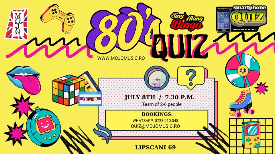 Speed Quiz and Sing-Along Bingo – 1980’s Special!