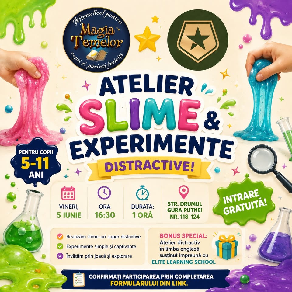 Atelier gratuit slime, experimente și engleză