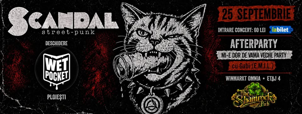 SCANDAL (punk rock – RO/UK) + WET POCKET (indie punk – RO) la The Shamrock Ploiesti