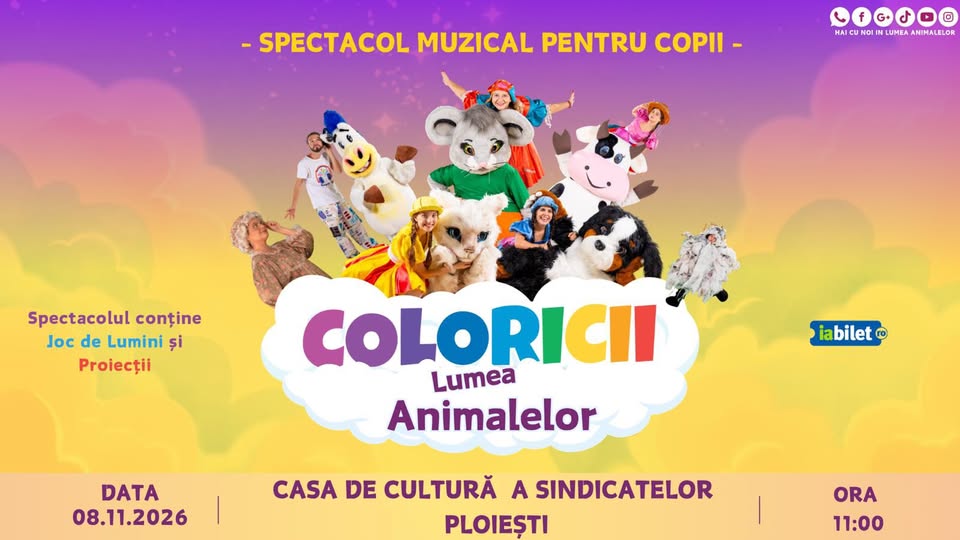 SPECTACOL MUZICAL PENTRU COPII – “COLORICII ȘI LUMEA ANIMALELOR”