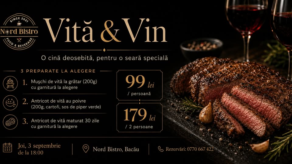 VITĂ & VIN — o cină deosebită, pentru o seară specială