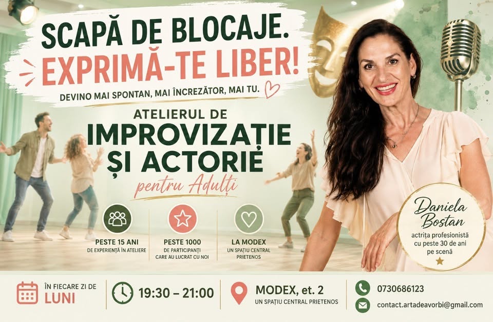 Redescoperă  bucuria de a fi TU.  Atelier de Improvizatie si Actorie pentru Adulți